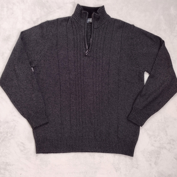 Oscar de la Renta Brown Black Tweed Pattern Men's 1/4 Zip Pullover Sweater Sz XL - Picture 1 of 12